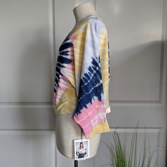 Nation LTD Top Crop Pima Cotton Spiral Tie Dye Elbow Length Batwing Multi L NWT - Picture 10 of 14